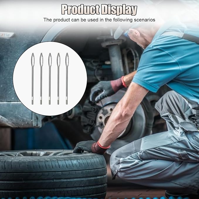 ZIMISI Car Tire Repair Tool, 4.33'' Flat Metal Split Eye Needles, T-Handle Car Tire Plug Kit, Heavy Duty Tire Puncture Spikes, Tire Patch Repair Tool for Cars, Motorcycles, Trucks (5PCS)
