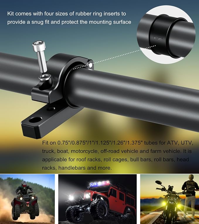 BRCOVAN 2PCS, Metal Light Bar Mounts, Off-Road LED Light Mounting Bracket | Fit for Round Rails 0.75" / 0.875'' / 1" / 1.125'' /1.26" / 1.375'' in Diameter, for Motorcycle ATV UTV Boat Truck