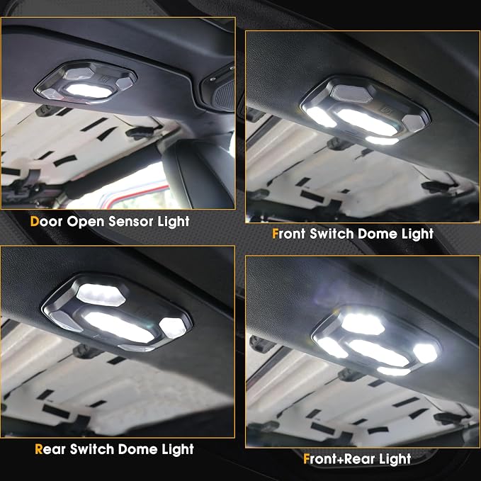 LED Dome Lights for Jeep Wrangler JL/Gladiator JT 2018-2023 | 6500K White Front Interior Lights with Push Button | Replacement Cabin Reading Light Kit for 2/4 Door Models