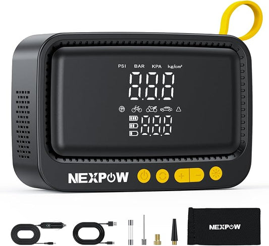 NEXPOW Tire Inflator Portable Air Compressor, 150 PSI, Yellow | Air Pump for Car Tires, Digital Pressure Gauge & Auto Shut-Off, For Car, Motorcycle, Bicycle, Balls