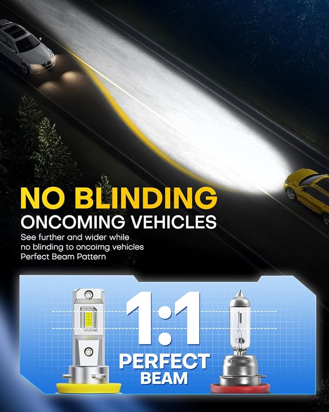 AUXITO 9005 H11 LED Light Bulbs HB3 H8 H9 Bulbs, 100000LM Ultra-Bright, Plug N Play, Long Lifespan, No Flicker, 99% Compatibility, 4PCS