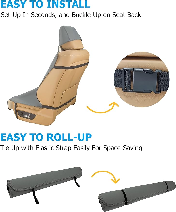 Waterproof Stain Resistant Car Seat Cover for Automotive Van Trucks and SUVs Durable Neoprene Non-Slip Seat Protector with Quick Install Design Perfect for Post Gym Yoga Workout-Grey
