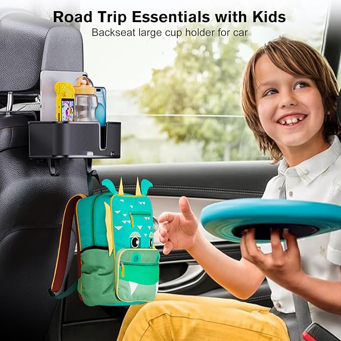 MAGJIEYX Car Headrest Cup Holder for Back Seat Organizer for Multi-Hanging Snack Storage Box with Strong Hooks for Kids and Backseat Passengers Share Rid for Travel Accessories（2-Pack）
