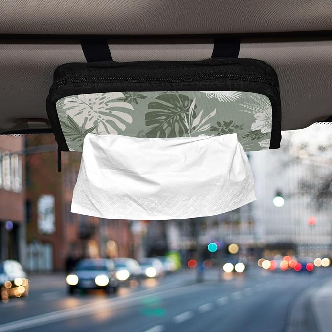 Car Visor Tissue Holder Mask Holder for Car, Car Tissue Box Sun Visor Napkin Holder Car Visor Accessories Adjustable Straps Reusable Durable Easy to Install Tropical Palm Leaves Birds Flower
