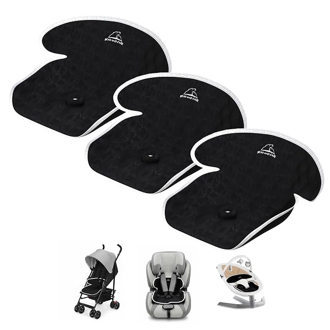 Bear and Care - Piddle Pads - Strollers, Bouncers & Car Seat Pad, Waterproof & Machine-Washable Cover on Car Potty for Toddler Toilet Training (Black, Pack of 3)