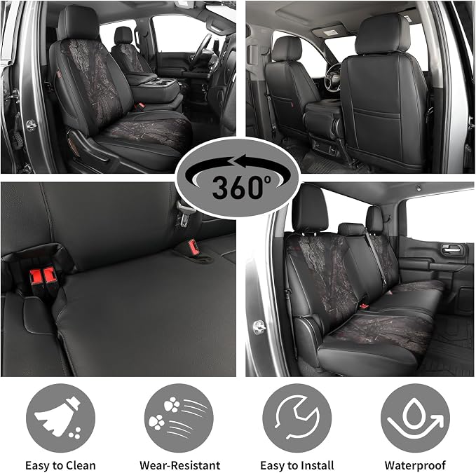 EKR Silverado Seat Covers Custom Fit for (Crew Cab) 2014 2015 2016 2017 2018 Chevrolet Silverado 1500 & HD 2500/3500 WT/LS/LT/LT/High Country/Custom,Faux Leather(Black/Woodland Camo)