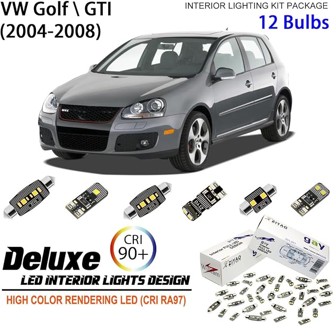 PL9105A - LED Interior Light Kit Package Replacement for Volkswagen Golf GTI MK5 2004-2008, Xenon White Dome Light Bulbs Upgrade Error Free (MK5 2004-2008 (12 Bulbs))