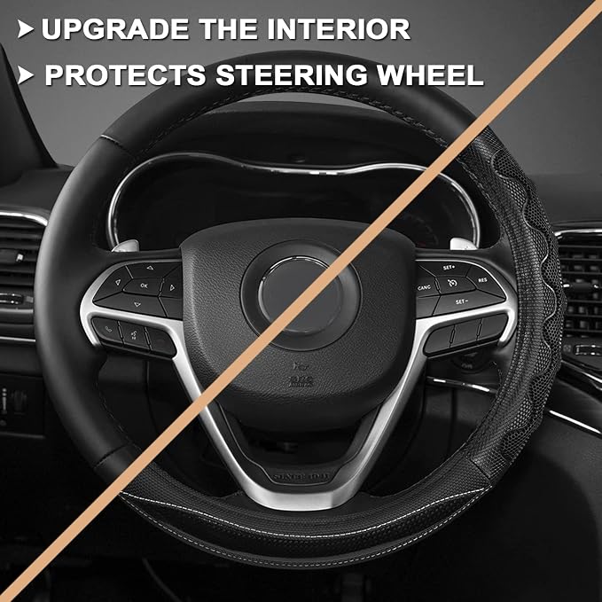 GIANT PANDA Steering Wheel Cover for Jeep Wrangler, Car Steering Wheel Cover for Jeep Grand Cherokee and Cherokee - Black