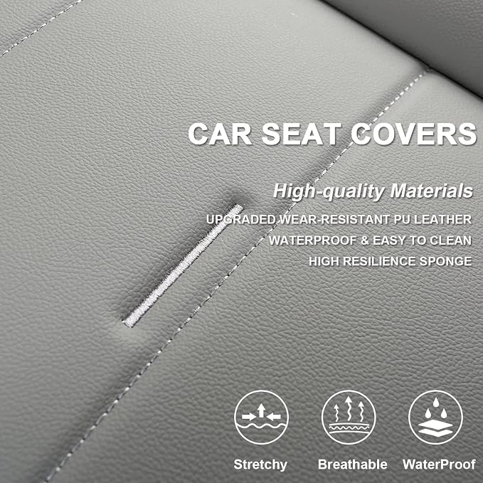 West Llama Bottom Seat Covers, Include 1 Pair Front Seat Protector and 1 Rear Seat Cover, Universal PU Leather Seat Covers for 90% Cars (Gray)