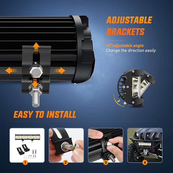 Nilight Side Shooter Light Bar 12 Inch | Triple Row Design, Spot Flood Combo Beam Work Off Road Lighting on Truck SUV ATV UTV