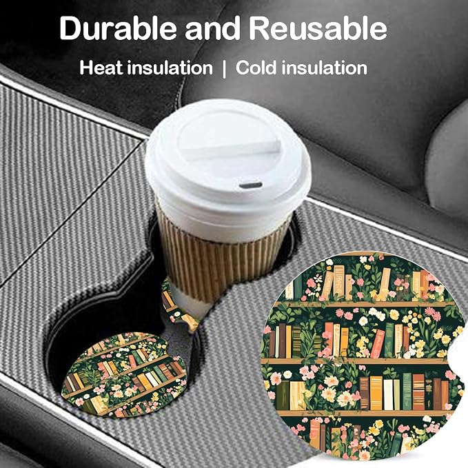 Ceramic Car Coasters – Absorbent Car Cup Holder Coaster Set for Women, Cute Aesthetic Car Accessories for Girls, 2 Pack (Blue Steel)