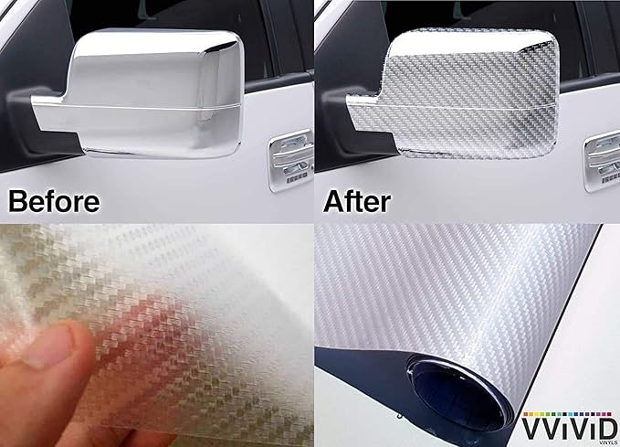 VViViD Clear Transparent Dry Carbon Fibre Vinyl Wrap Twill Weave Adhesive Film DIY Roll (2ft x 5ft)