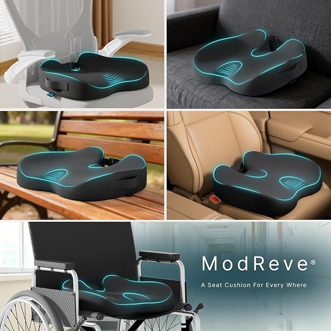Large Memory Foam Seat Cushion for Office Chair, Car, Truck & Wheelchair - Sciatica, Coccyx & Tailbone Pain Relief Cushion for Long Sitting & Driving