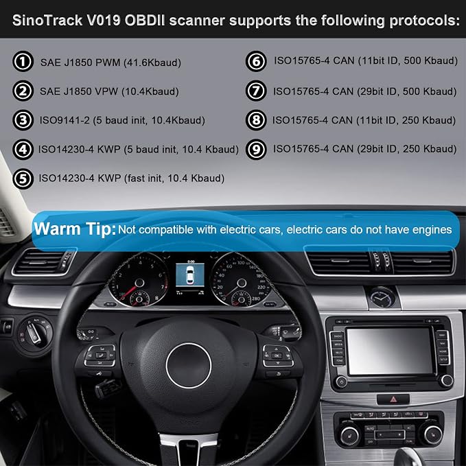 OBD2 Scanner Bluetooth SinoTrack Auto Diagnostic Scan Tool Car Fault Check Engine Light Wireless Car Code Reader for iOS & Android Compatible for All OBDII Protocol Vehicle Bluetooth 4.2