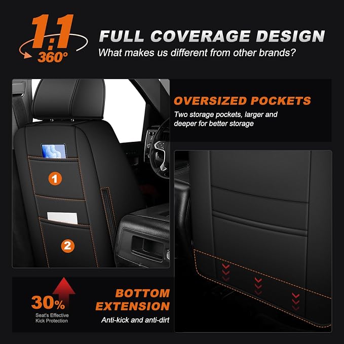 AOMSAZTO Truck Seat Covers for Chevy Silverado/GMC Sierra 1500 (2007-2013) 2500HD/3500HD (2007-2014) - Black Faux Waterproof Leather Car Seat Cover Full Set(Rear 40/60 Split for Crew Cab)
