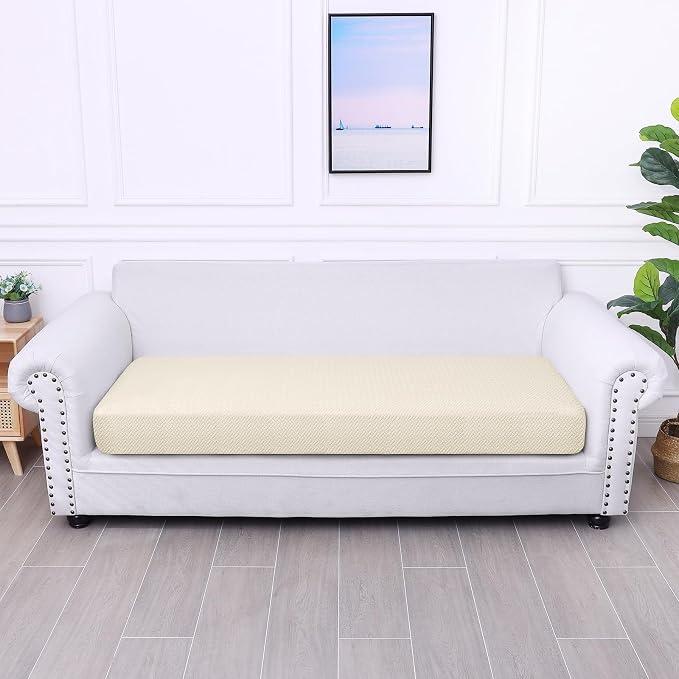 Smiry Waterproof Couch Cushion Covers, Stretch Jacquard Thick Sofa Cushion Covers, Washable Seat Slipcover Elastic Furniture Protector for Pets, Kid (Large, Beige)