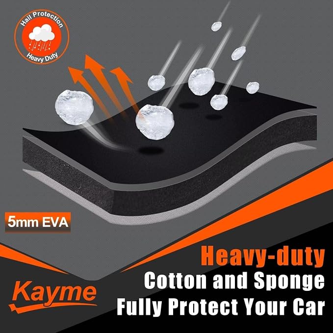 Kayme Hail Protector Car Cover，Anti Hail Thickened Multi-Layered EVA Car Cover Waterproof All Weather with Wind Straps, Outdoor Hail Protection Cover, Fit Sedan/Coupe-Length (176 to 185 Inch)