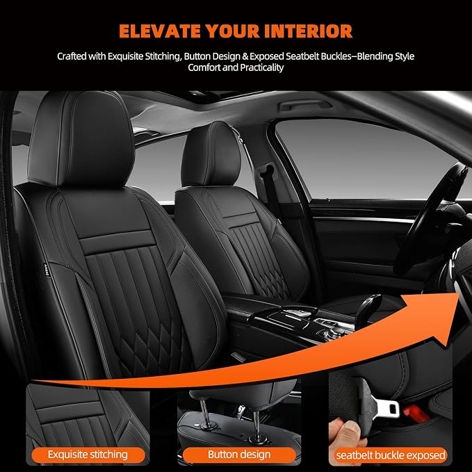Car Seat Covers Leather Full Set Universal 5-Seater Waterproof Breathable Nappa, Compatible with Honda Civic, Toyota Camry Corolla, Nissan Rogue Sentra, Fit for Front Rear Seats Most Sedans SUV