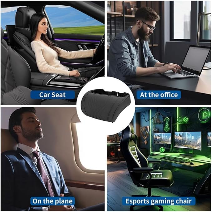 Car Neck Pillow for Driving Memory Foam Headrest Nappa Leather Head Rest for Most Cars SUV Home Office Traveling