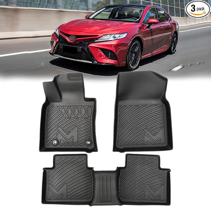 TPE Automotive Floor Mats Custom for 2018-2024 Toyota Camry (Not Fit Hybrid or AWD), All Weather Cover Protection Waterproof Black Floor Liner Front & Rear Row Full Set Car Mats, 3PCS