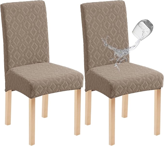 Genina Waterproof Chair Covers for Dining Room Set of 2, Removable Washable Chair Slipcover Protectors, Taupe