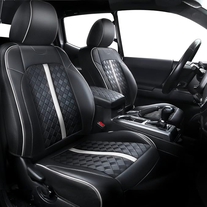 Carlimeki Leather Seat Covers Custom Fit for Tacoma Gen 3rd (2016-2023) | For Double & Crew Cab only - Fits SR, SR5, Limited, TRD Pro, TRD Sport, TRD Off-Road, Trail Special Edition - Fully Covered