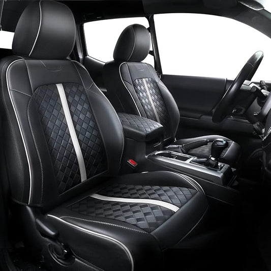 Carlimeki Leather Seat Covers Custom Fit for Tacoma Gen 3rd (2016-2023) | For Double & Crew Cab only - Fits SR, SR5, Limited, TRD Pro, TRD Sport, TRD Off-Road, Trail Special Edition - Fully Covered