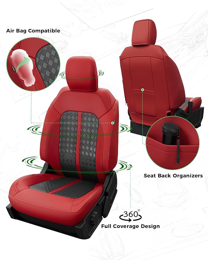 Custom Fit Leather Seat Covers for 2021-2026 Ford Bronco 4 Door | OEM fit, premium waterproof leather, full coverage, anti-slip, storage pockets, long-term durability, airbag compatible