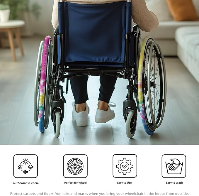 Abstract Tie Dye Wheelchair Wheel Covers 2 Pack Wheelchair Tyre Covers Neoprene Wheel Cover for Transport Wheelchair Wheels, 24 Inch