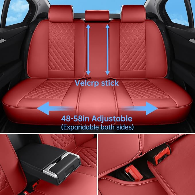 Car Seat Covers Full Set,5 Seat Leather Seat Covers for Cars,Front Seats and Back Seat Cover,Waterproof Car Seat Cushion Protectors,Universal Fit for Most Cars SUV Trucks (Red, Full Set)