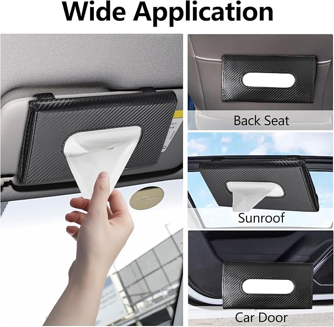 Wuyaoyao Car Tissue Holder, Auto Sun Visor Napkin Holder Mask Holder, Premium PU Leather Car Tissue Holder Visor Tissue Dispenser, Universal Sun Visor Tissue Box for Most Vehicle (Carbon Fiber)