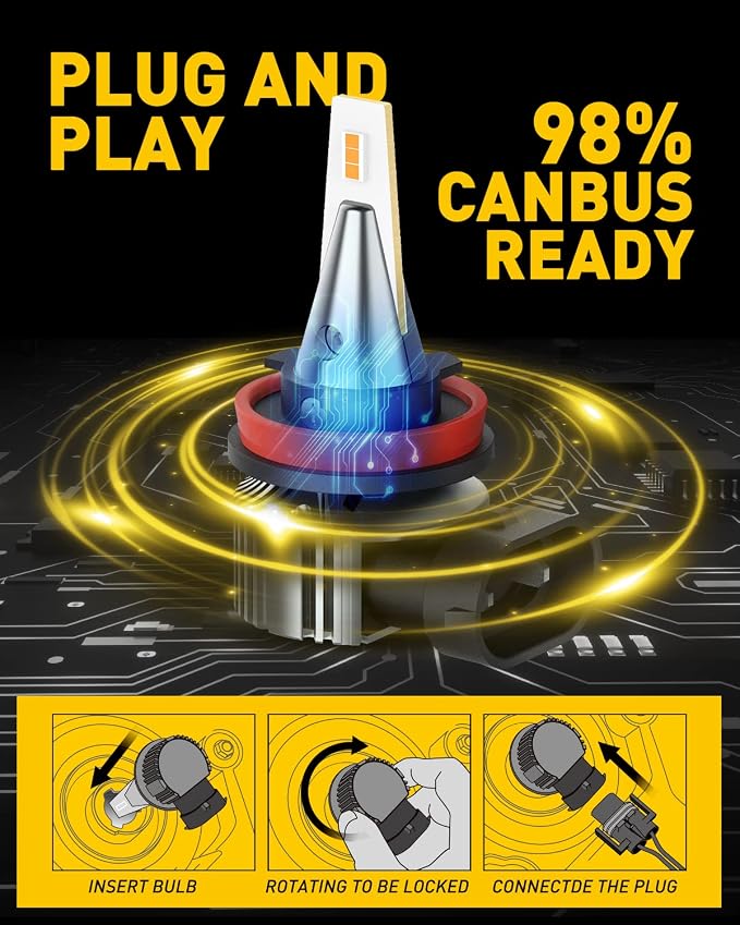AUXITO H8 H11 H16 LED Fog Light Bulbs, 3000K Amber Yellow, Strong Penetrating Power, Long Lifespan, Plug and Play, Canbus Error Free, Halogen Replacement DRL Bulbs for Rainy Snowy Foggy, 2 Pack