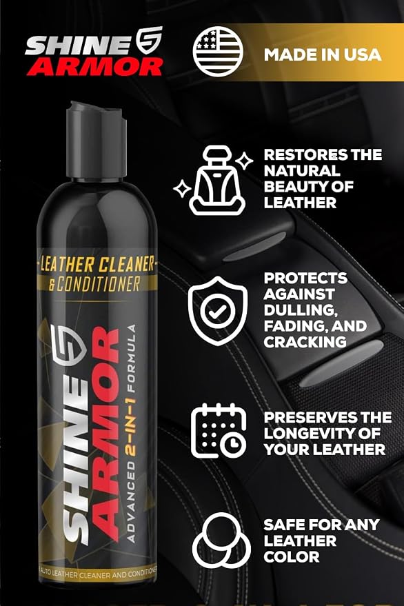 SHINE ARMOR Leather Cleaner Conditioner & Protector for Car Interior Apparel Furniture Auto Interiors Shoes Bags Purses Sofas Car Seats Steering Wheel 8 Fl Oz