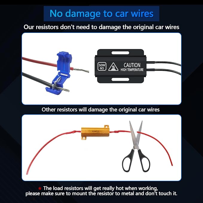2PCS Led Resistor Car Load Resistors 50W 6ohm Load Resistors - Fix LED Bulb Fast Hyper Flash Turn Signal Blink Error Code(Resistor gets very hot during working)