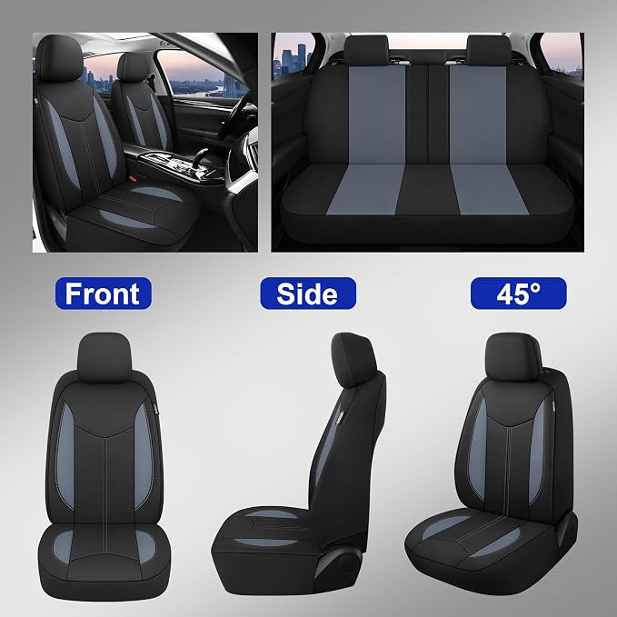 CAROMOP Waterproof Car Seat Cover Full Seats, Neoprene Seat Covers for Cars,Split Bench Compatible Car Interior Covers, Universal Fit Most Car Sedan Truck SUV(Black/Gray)
