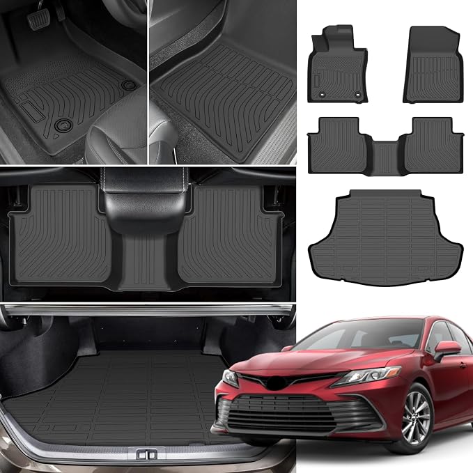 Floor Mats for Toyota Camry 2018 2019 2020 2021 2022 2023 2024(FWD ONLY) | (Non Hybrid & AWD)2022 Camry Floor Mats, 1st & 2nd Row & Cargo Liner, TPE Anti-Slip Waterproof Car Accessories