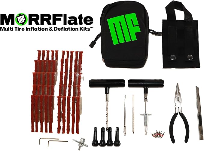 MORRFlate Ultimate 4x4 Tire Plug Kit Heavy Duty Professional Off-Road Tire Repair Kit Includes 50 Vulcanizing Plugs, All-Metal Tools, 4 Replacement Valve Stems, Rip-Away Molle Bag and Accessories