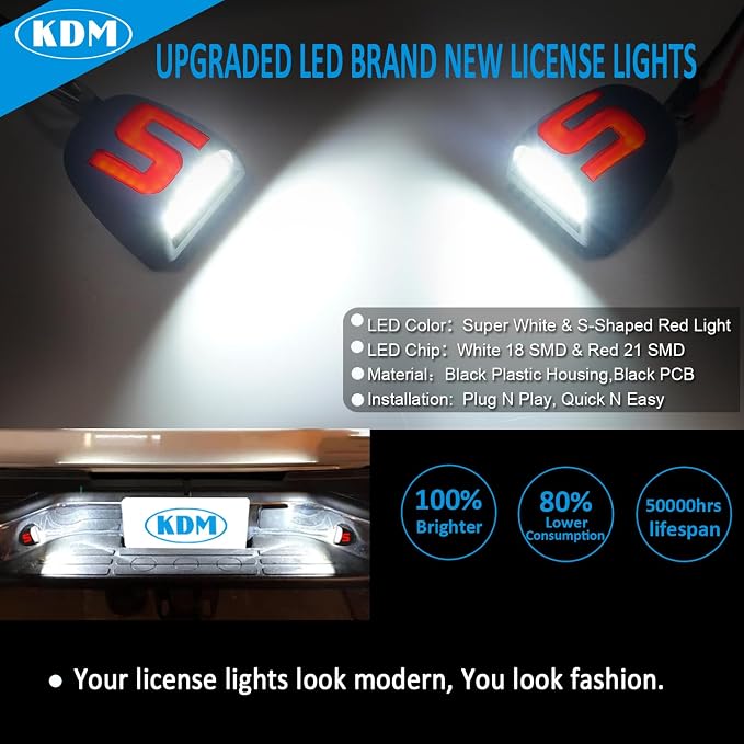 KDM LED License Plate Light with“S”Red Neon Tube fit for 1999-2013 Chevy Silverado GMC Sierra 1500 2500 3500 HD Suburban Tahoe Ca-dillac Escalade EXT Yukon XL,White & Red 2Pcs Pack