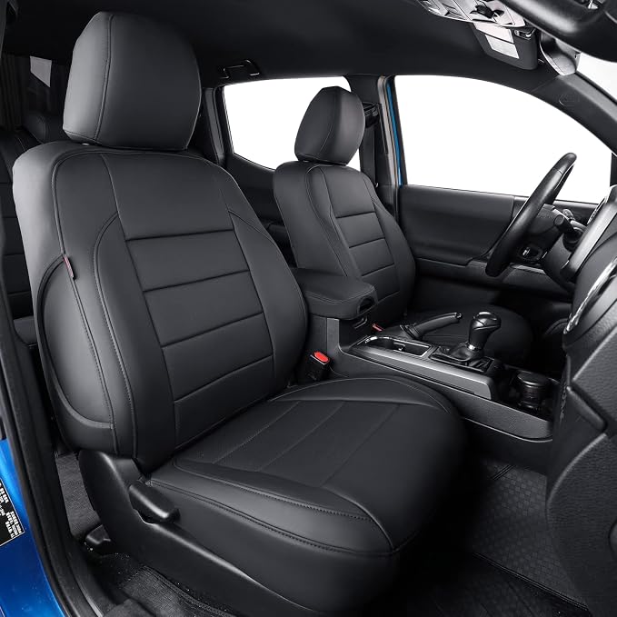 coverdream Custom Fit Front Seat Covers for Toyota Tacoma Double Cab 2016 2017 2018 2019 2020 2021 2022 2023,Full Coverage Leather Seat Protector (Front Row Only,Black)