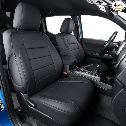 coverdream 2nd Gen Tacoma Seat Covers Custom Fit for 2012-2015 Toyota Tacoma Double Cab/Crew Cab Base (Regular Seats),Fully Covered Faux Leather Seat Protector-Full Set (Black)