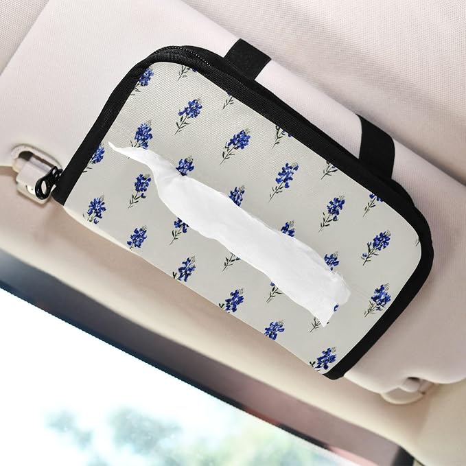 Bluebonnet Lavender Car Tissue Holder Durable Napkin Holder Hanging Tissue Holders Case Car Tissues Bag for Sun Visor Seat Back Universal Auto