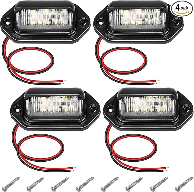 ecocstm 4 PCS White LED License Plate Light, 6-SMD Waterproof Tag Lights, 12V-24V DC Lamp Taillight, Step Courtesy Light Dome Cargo Lights for Truck SUV Van RV Trailer