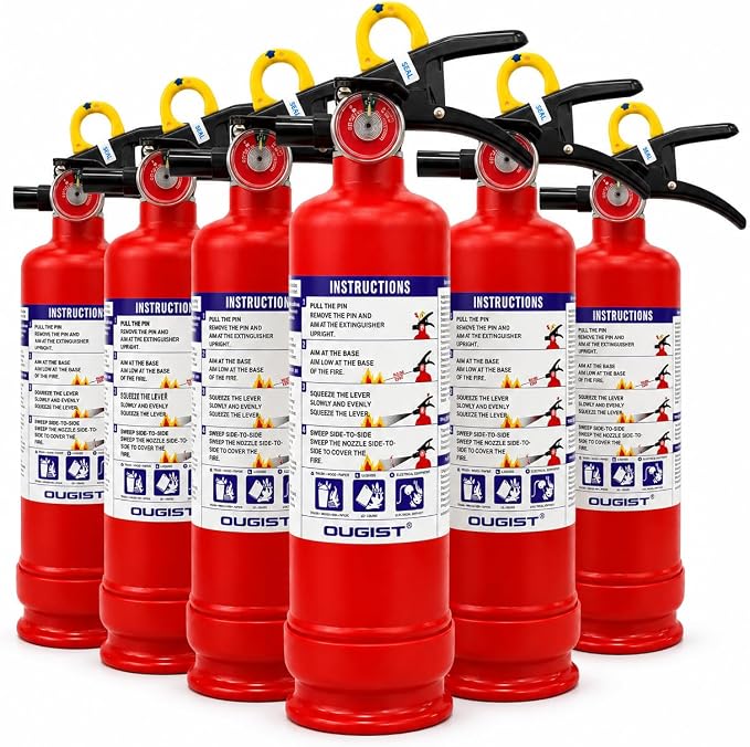 Ougist Fire Extinguisher for Home & Vehicle, 1-A:10-B:C, FF1KG 2.5lb 6 Pack | Dry Chemical Extinguisher Set for Small Home, Car, Garage and Boat Fires with Quick-Release Handle and Compact Storage