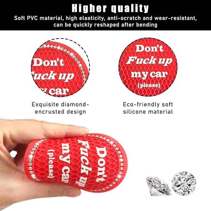 Ziciner 2 Pack Bling Car Cup Holder Coaster, 2.75 Inch Anti-Slip Auto Insert Cup Coaster, Crystal Car Drink Cup Mat Perfect for Women Girls, Universal Interior Decor Accessories (Red)