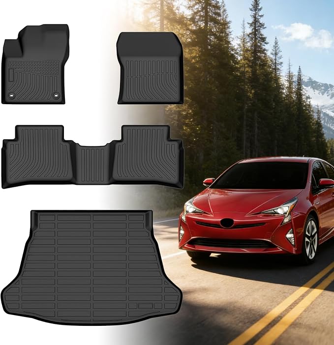 Floor Mats for Toyota Prius 2016-2022(NOT for Prius c & Prius v) | Front Rear Mats & Cargo Liner, TPE Non-Slip Waterproof Summer Winter Car Accessories