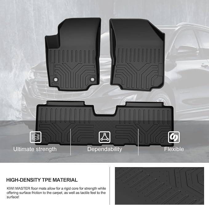 Kiwi Master Floor Mats for 2018-2024 Chevy Equinox/GMC Terrain | Custom Fit All Weather Car Mats, Heavy Duty TPE Floor Liners, Front & Rear 2 Row Set, Black