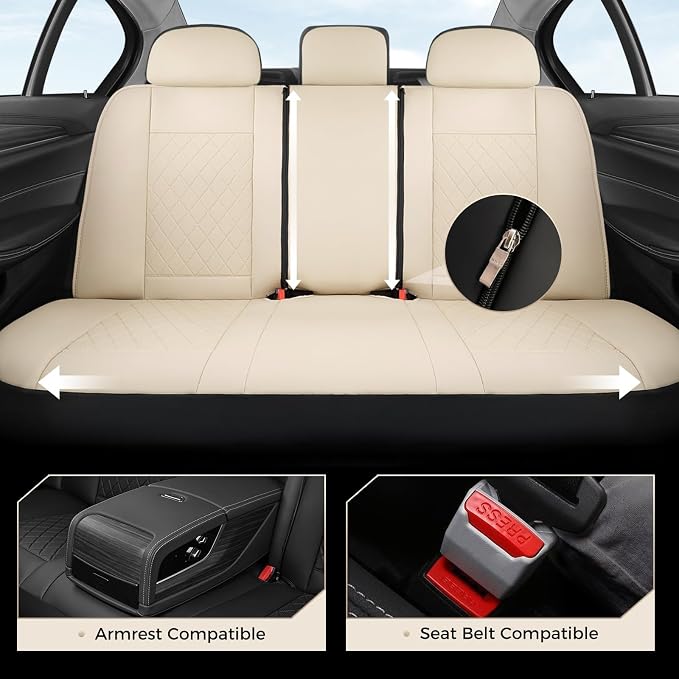 Coverado Car Seat Covers Full Set, Automotive Front and Rear Seat Covers with Backrest, Nappa Leather Car Seat Protectors Waterproof, Universal for Most Vehicles