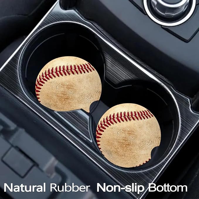 2 Pack Baseball Car Cup Holder Coasters Universal Neoprene Coasters | 2.75" Universal Size Anti Slip Rubber Mat,Auto Cup Holder Decor Accessories for SUV Truck, Baseball Gifts for Women Men Mom