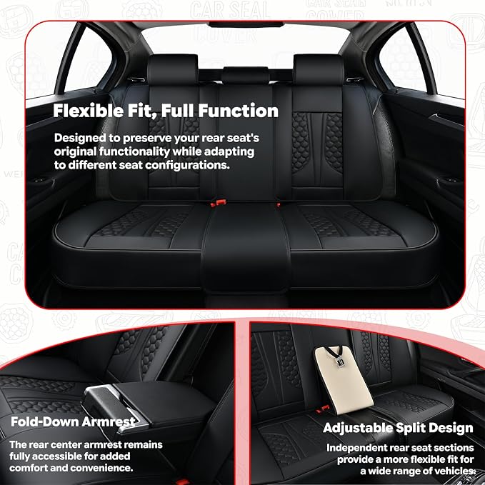 Black Universal Car Seat Cover, Waterproof Leather, Lumbar Support | Compatible with over 7,200+ Vehicle Models