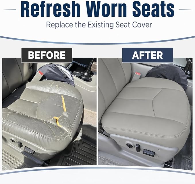 NLQR Gray #922 Driver & Passenger Bottom+Top Lean+Armrest Replacement Microfiber Leather Seat Covers Custom Fit for Chevy Silverado 1500 2500HD Tahoe Suburban Avalanche GMC Sierra Yukon XL 2003-2006